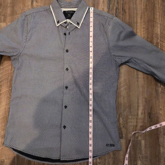 Guess Los Angeles Geometric Print Button Down Shirt M Black And Cream - Picture 9 of 11